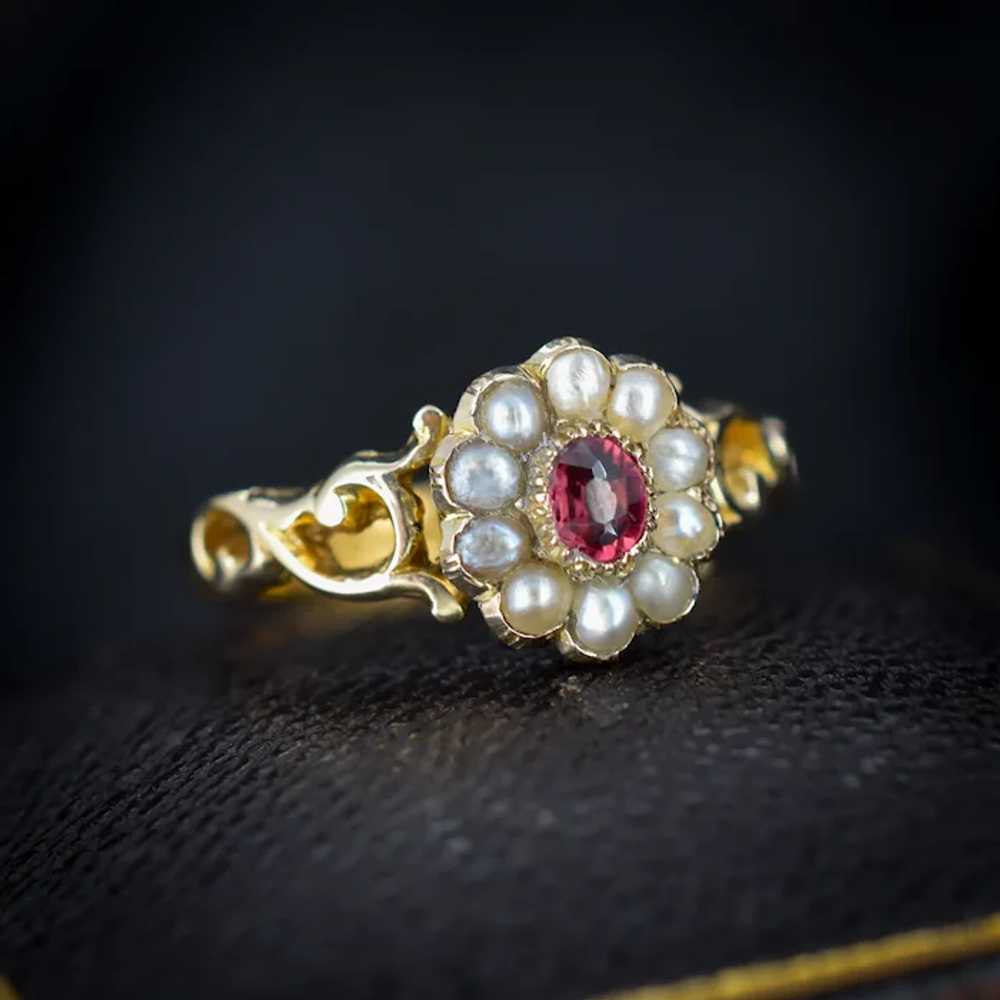 Antique Victorian Pink Tourmaline and Pearl Clust… - image 2