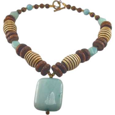 Handcrafted Dyed Agate & Wood Beaded Necklace With