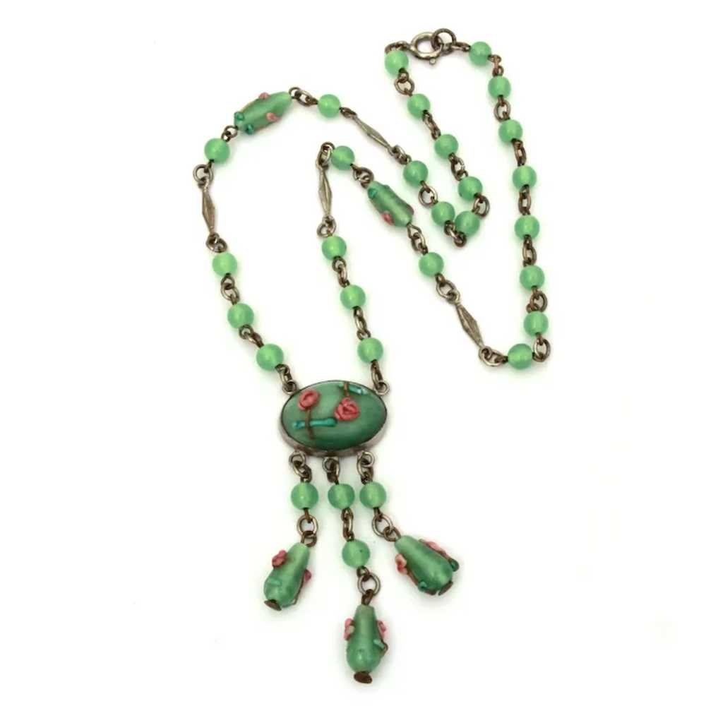 Wedding Cake Bead Necklace, Antique Green Italian… - image 2