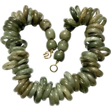 Green Gemstone Choker Necklace Mottled Polished - image 1