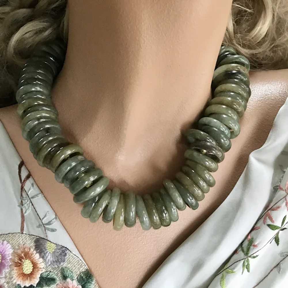 Green Gemstone Choker Necklace Mottled Polished - image 2