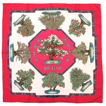 HERMES scarf silk Red Carre90 Bonsai Beautiful Tow