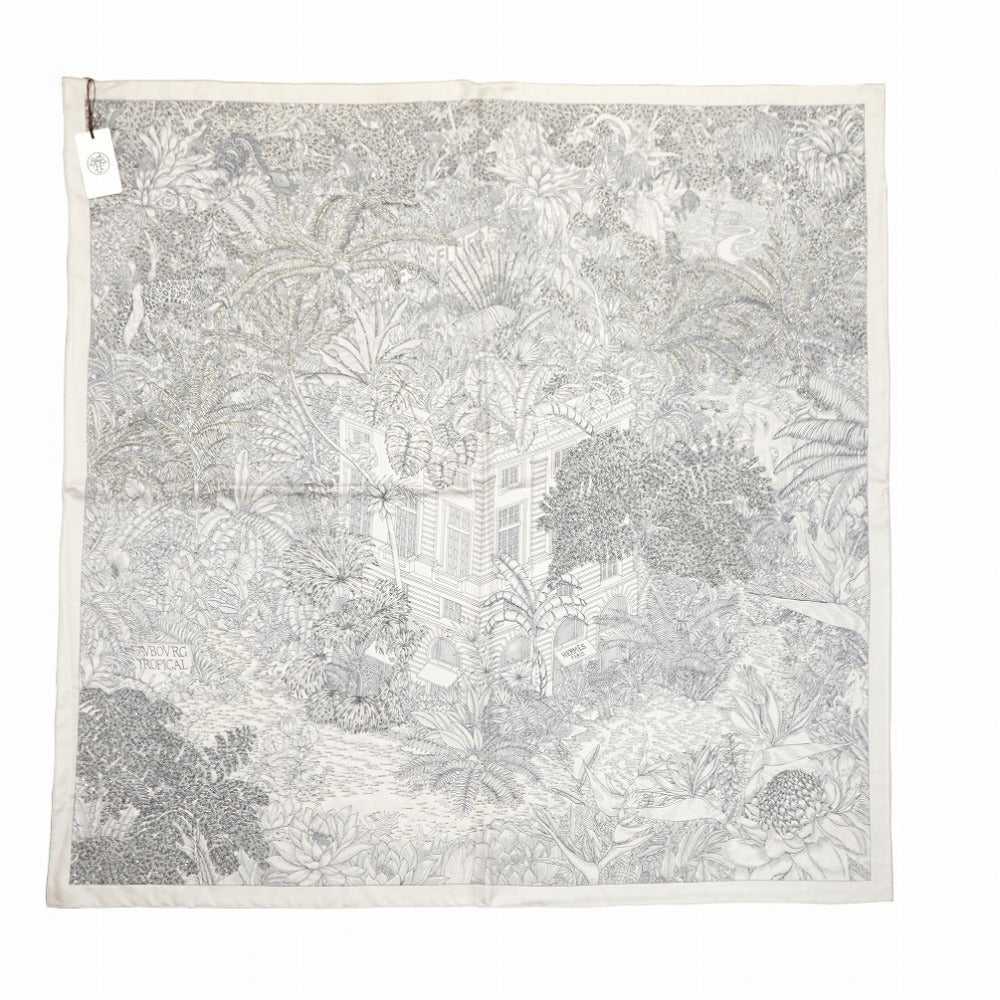 HERMES scarf silk gray Faubourg Tropical Faubourg… - image 1