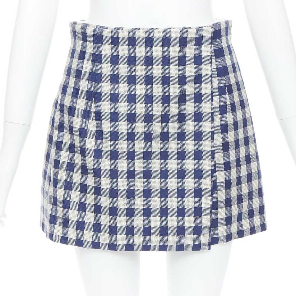 Dior DIOR 100% virgin wool blue cream check mini … - image 1