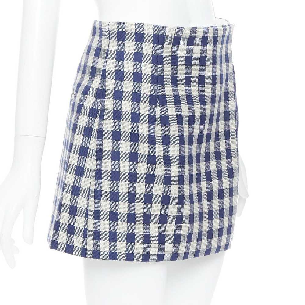 Dior DIOR 100% virgin wool blue cream check mini … - image 3