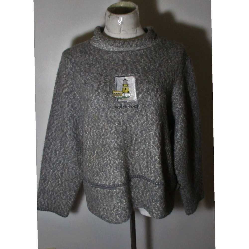 Vintage Gray Mock Neck Fleece Sweater for Women b… - image 1