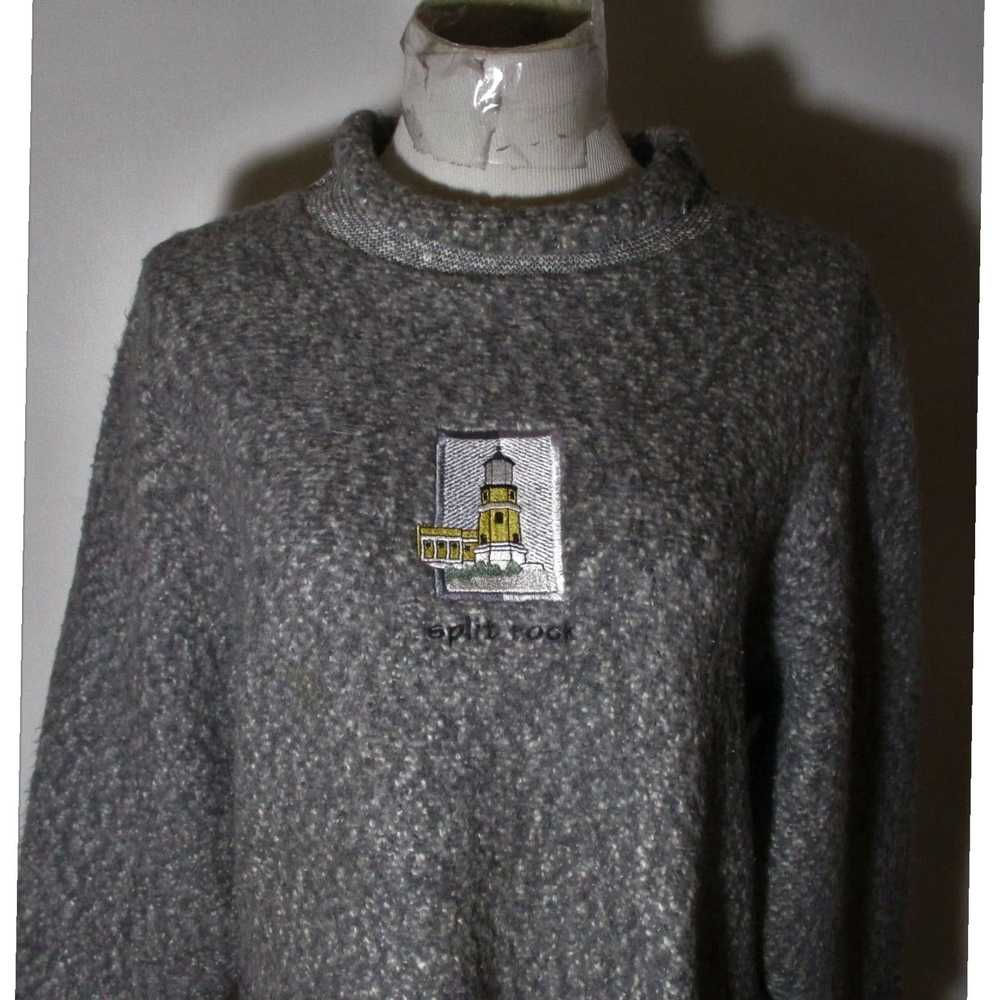 Vintage Gray Mock Neck Fleece Sweater for Women b… - image 2