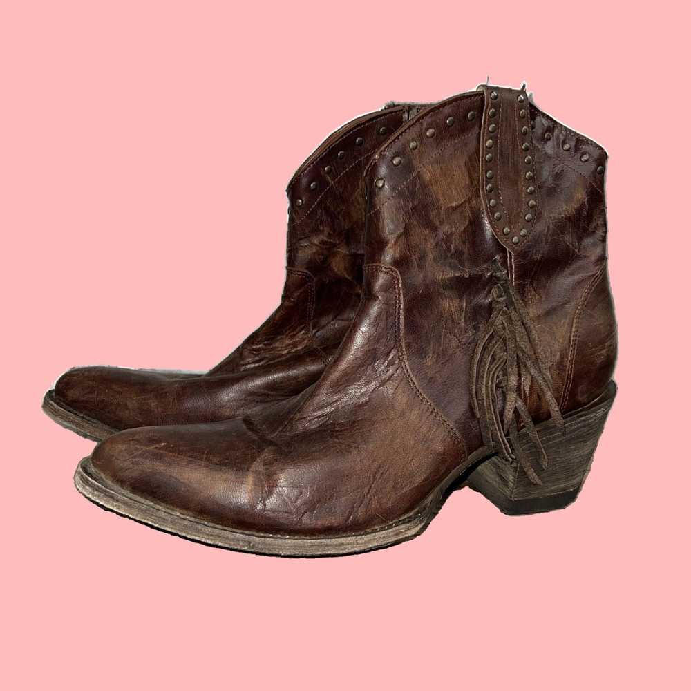 Vintage Genuine Brown Leather Western Style Boots… - image 1