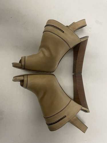 Chloe Peep Toe Slingback Stacked Heeled Booties