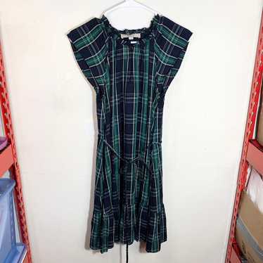 Loft LOFT Dress Blue Green Plaid Short Sleeve Size