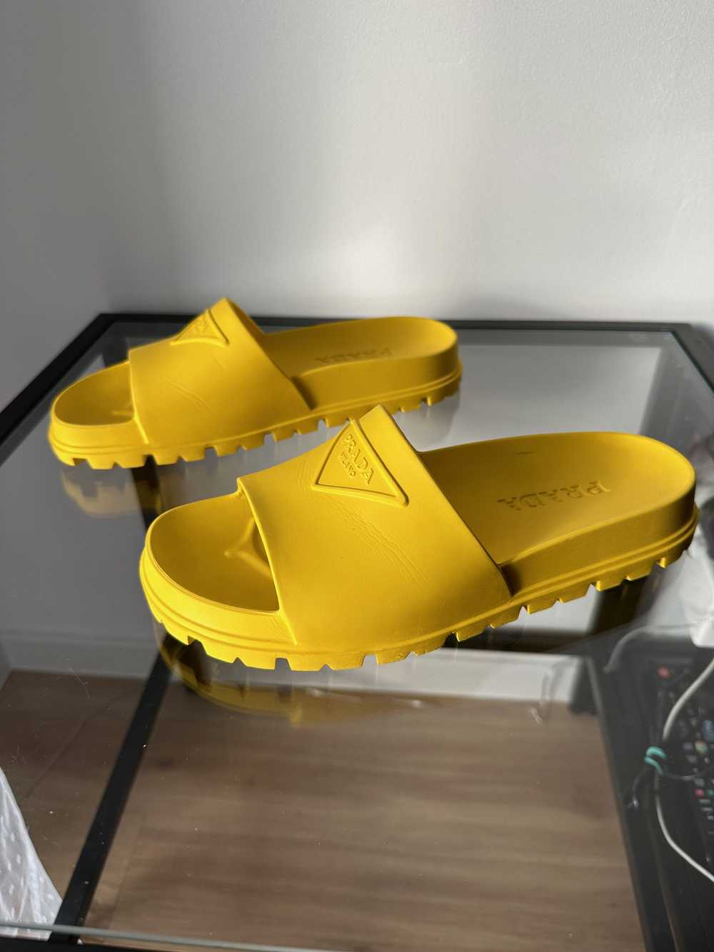 Prada Prada Logo Rubber Pool Slides in Yellow - image 10