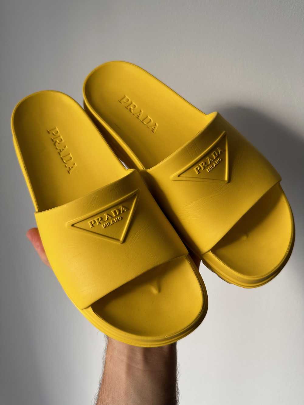 Prada Prada Logo Rubber Pool Slides in Yellow - image 2