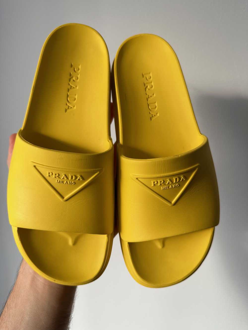 Prada Prada Logo Rubber Pool Slides in Yellow - image 3