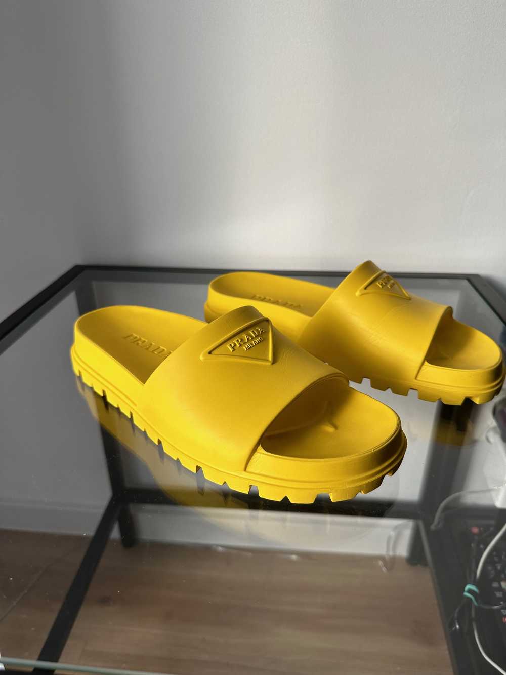 Prada Prada Logo Rubber Pool Slides in Yellow - image 8