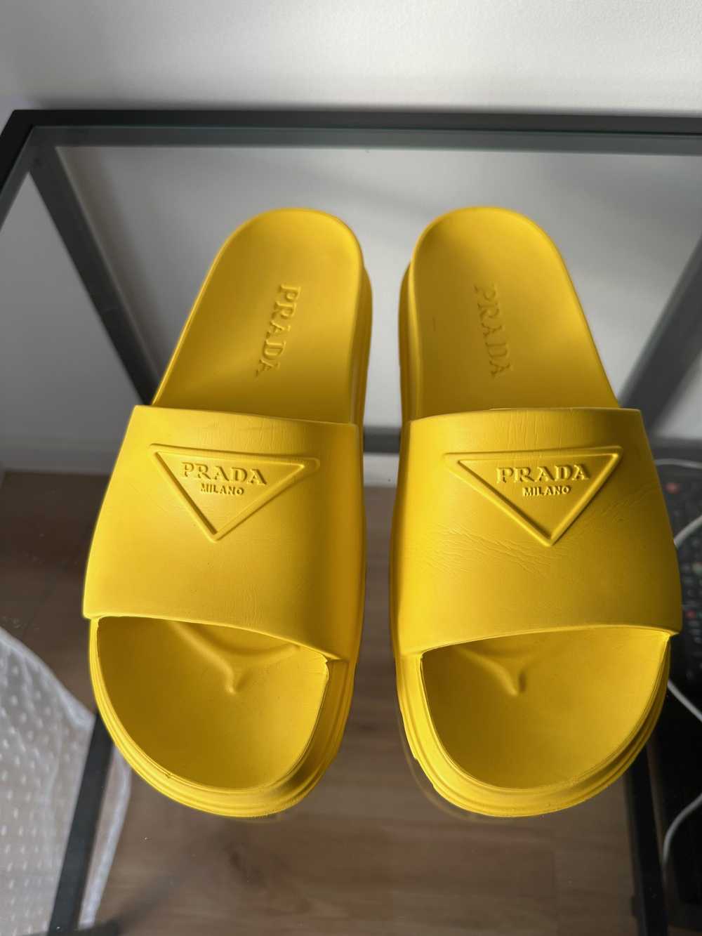 Prada Prada Logo Rubber Pool Slides in Yellow - image 9