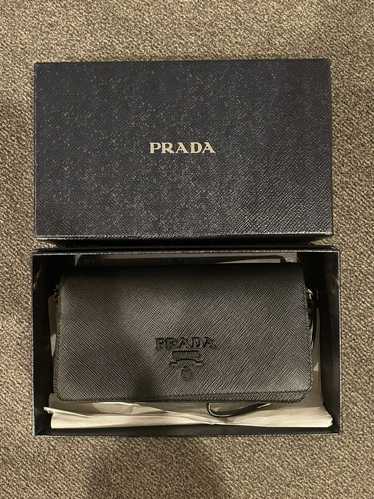 Prada Black Saffiano Leather Wallet On Chain