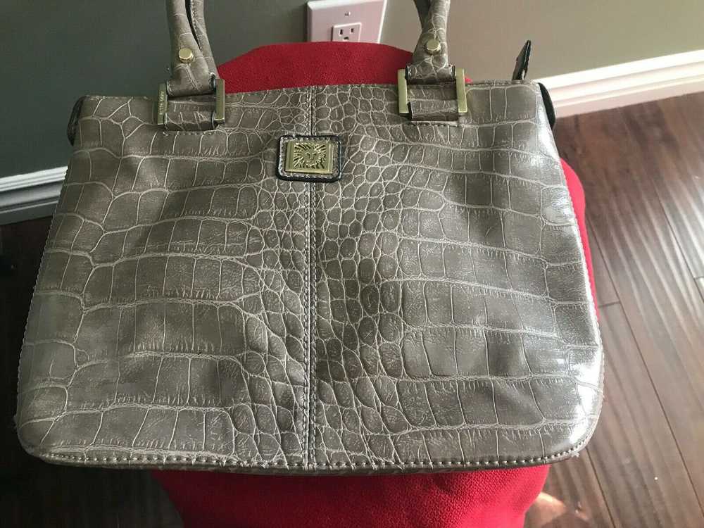 Anne Klein Reptile Taupe Faux Leather Hand Bag Me… - image 1