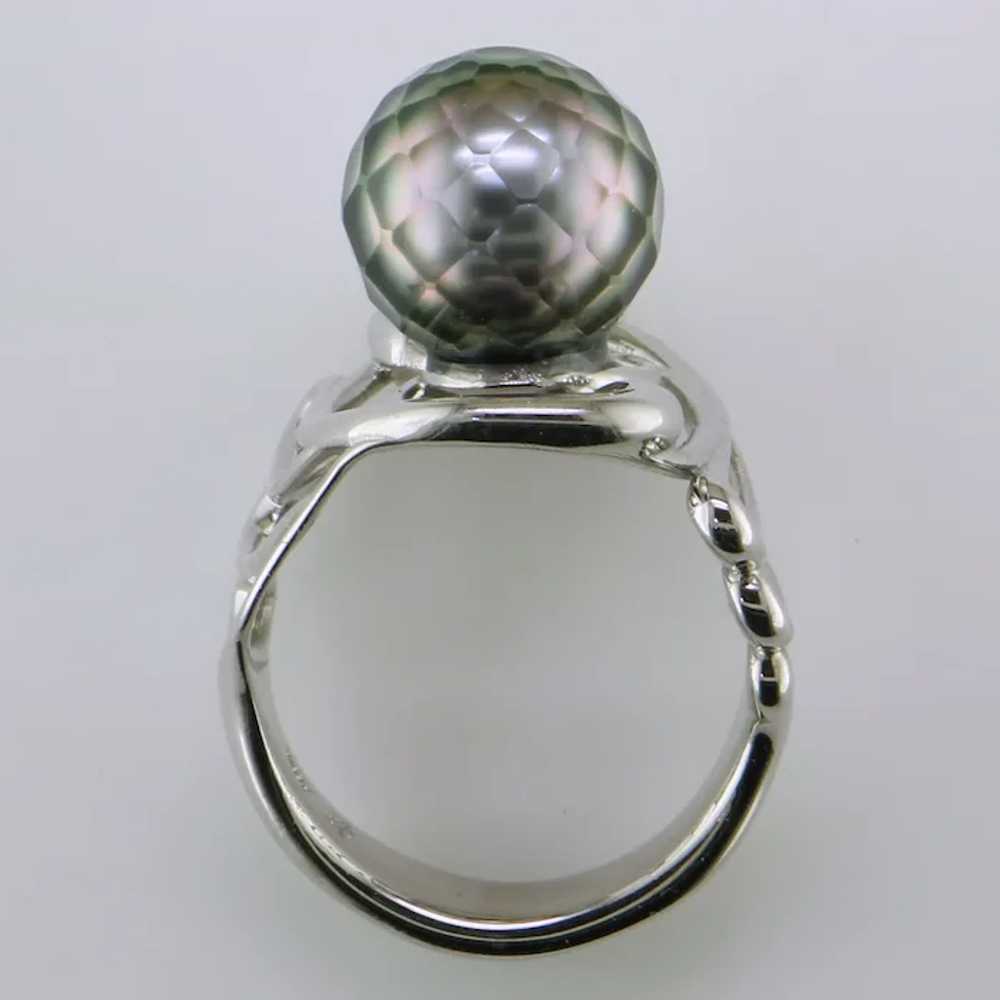 14K White Gold Faceted Tahitian Cultured Pearl Ri… - image 3