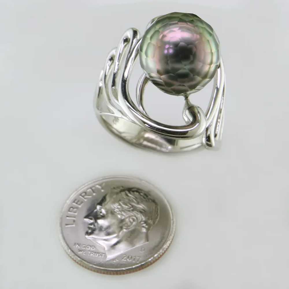 14K White Gold Faceted Tahitian Cultured Pearl Ri… - image 7