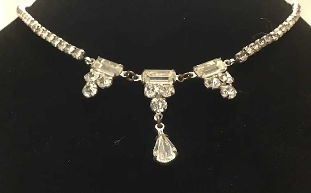 Rhinestone Necklace with Prong Set Faceted Baguet… - image 3