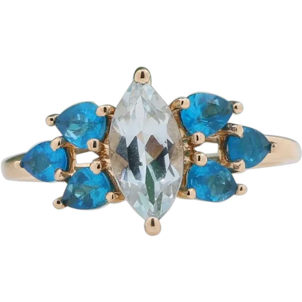 Marquise Aquamarine Cocktail Ring Blue Apatite Ac… - image 1