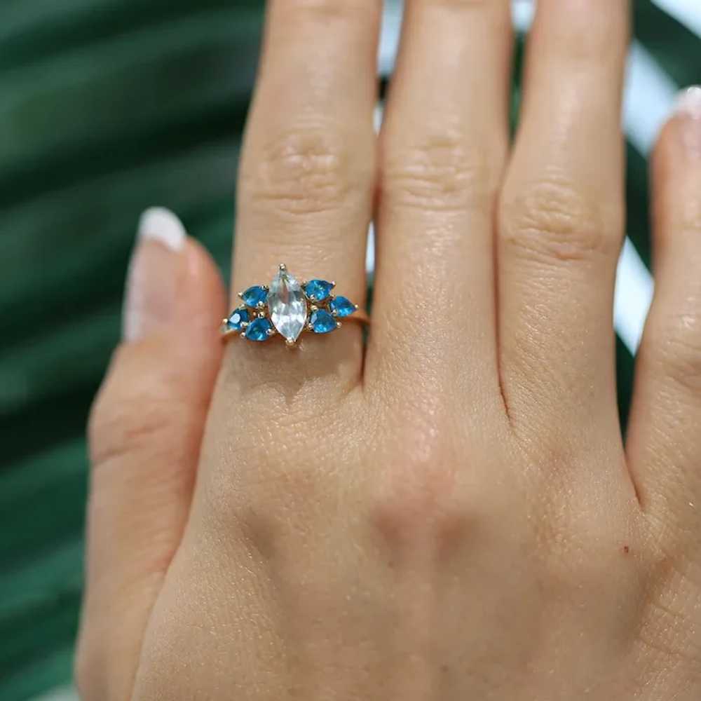 Marquise Aquamarine Cocktail Ring Blue Apatite Ac… - image 2