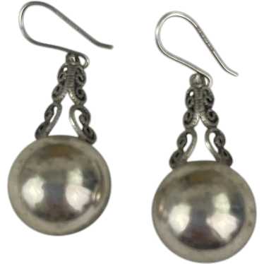 Vintage Silver Metal Drop Earrings With Intricate 