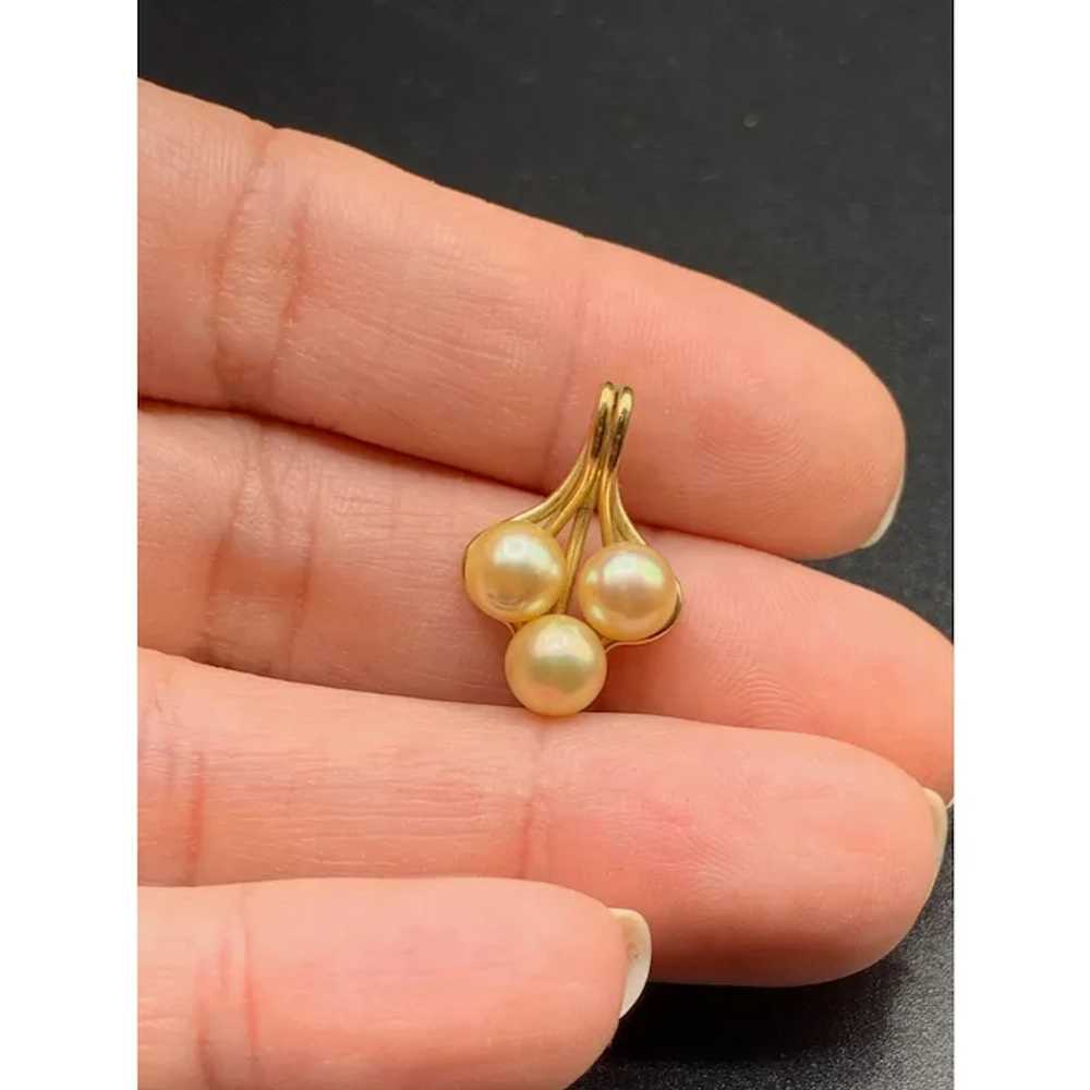 14K Gold Genuine Pearls Pendant Cream Small 6mm T… - image 2