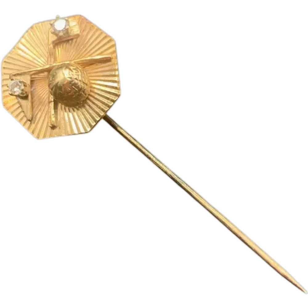 14k Gold Golf Stick Pin Lapel Pin Diamond Accents… - image 1