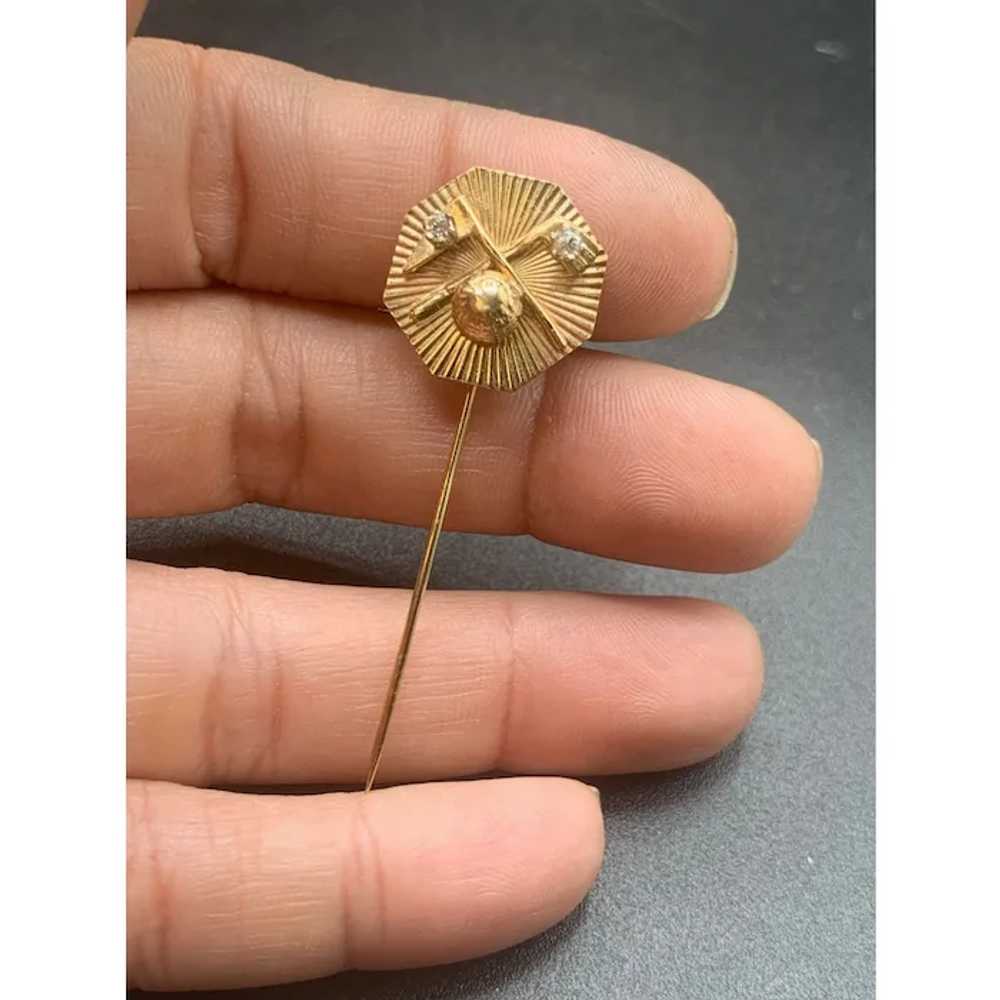 14k Gold Golf Stick Pin Lapel Pin Diamond Accents… - image 2