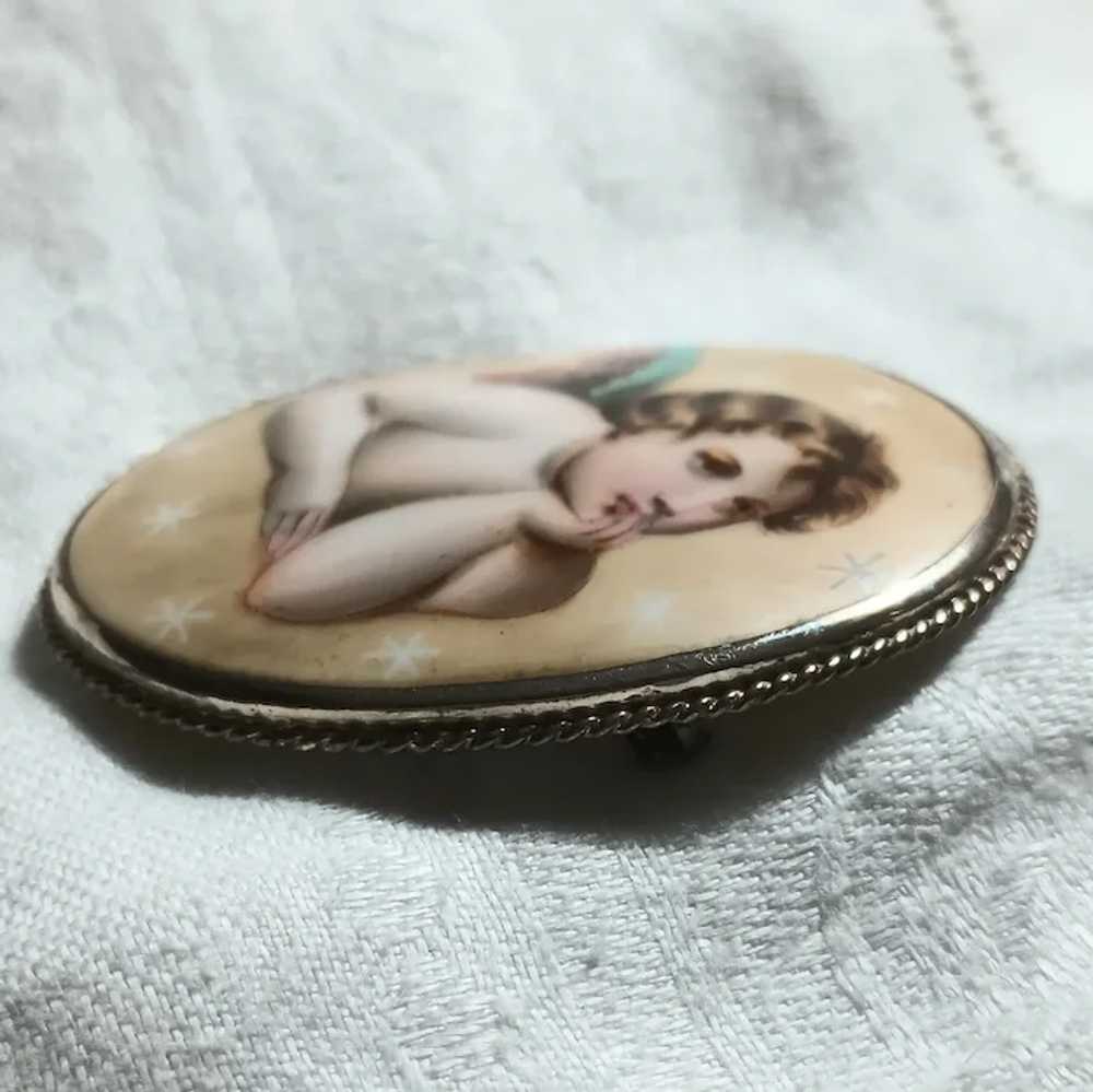 Painted porcelain angel brooch 2 1/4" - image 3