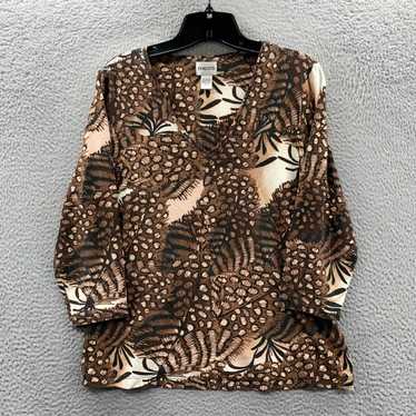 Vintage CHICOS Women's Brown and White 3/4 Sleeve… - image 1