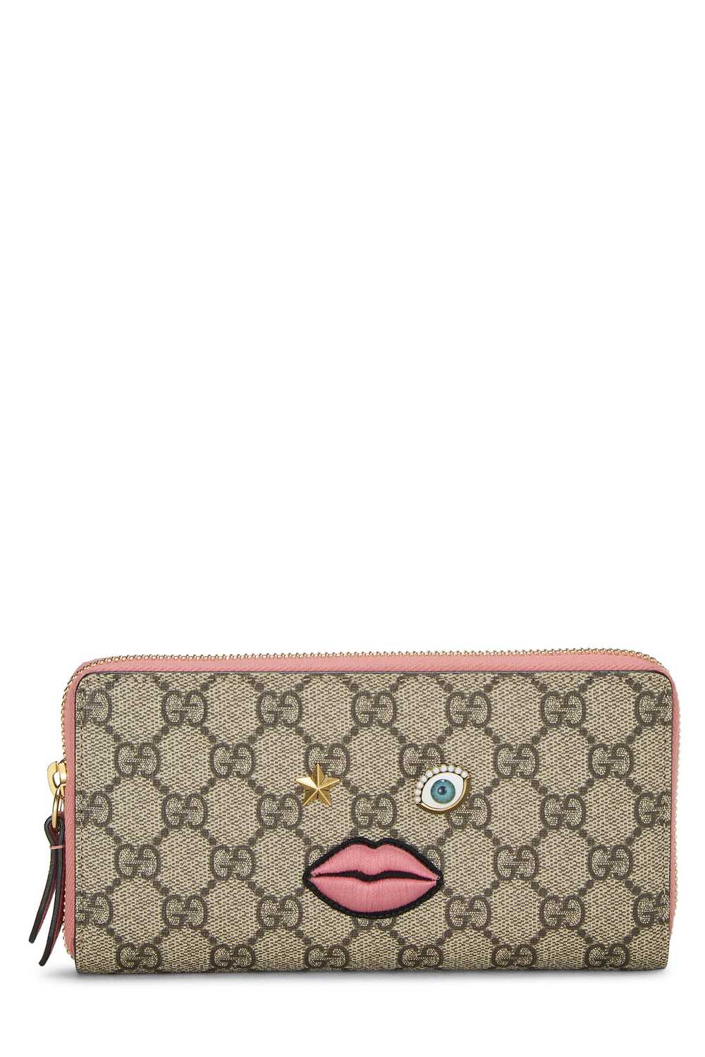 Pink GG Supreme Canvas Face Zip Around Wallet Sen… - image 1