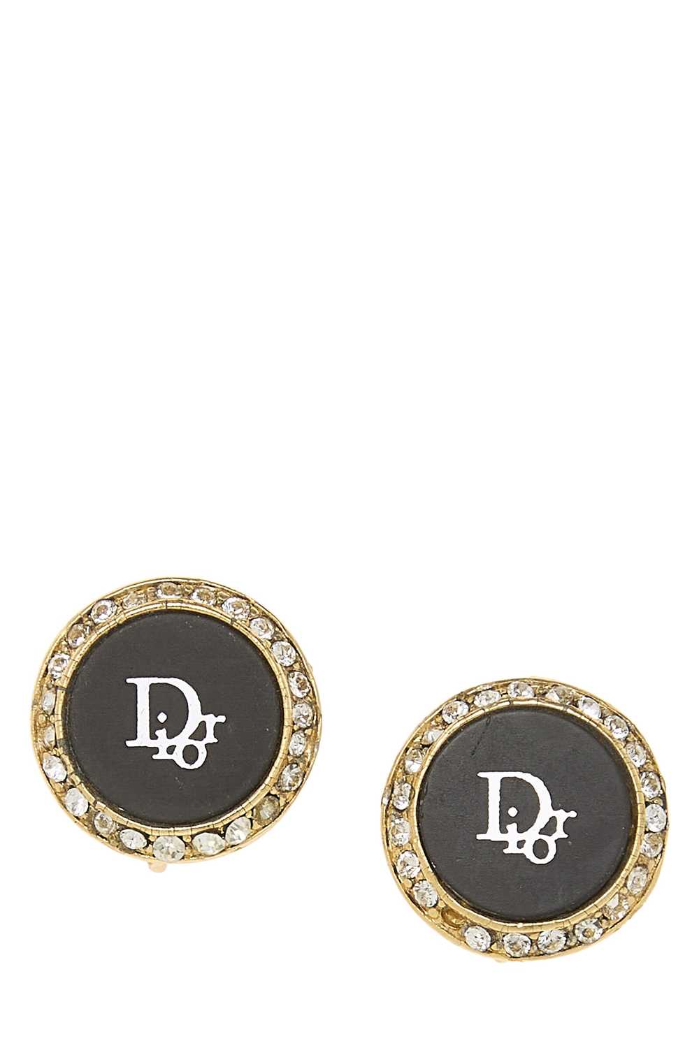 Black Gold Round Crystal Earrings Small Send in S… - image 1