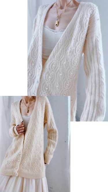 crème cable knit pearl cardigan