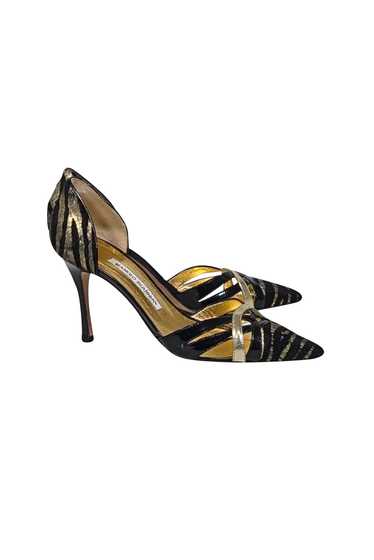 Manolo Blahnik - Black & Gold Print Animal Hair Pu