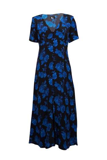 The Kooples - Black & Blue Dot & Rose Print Midi D