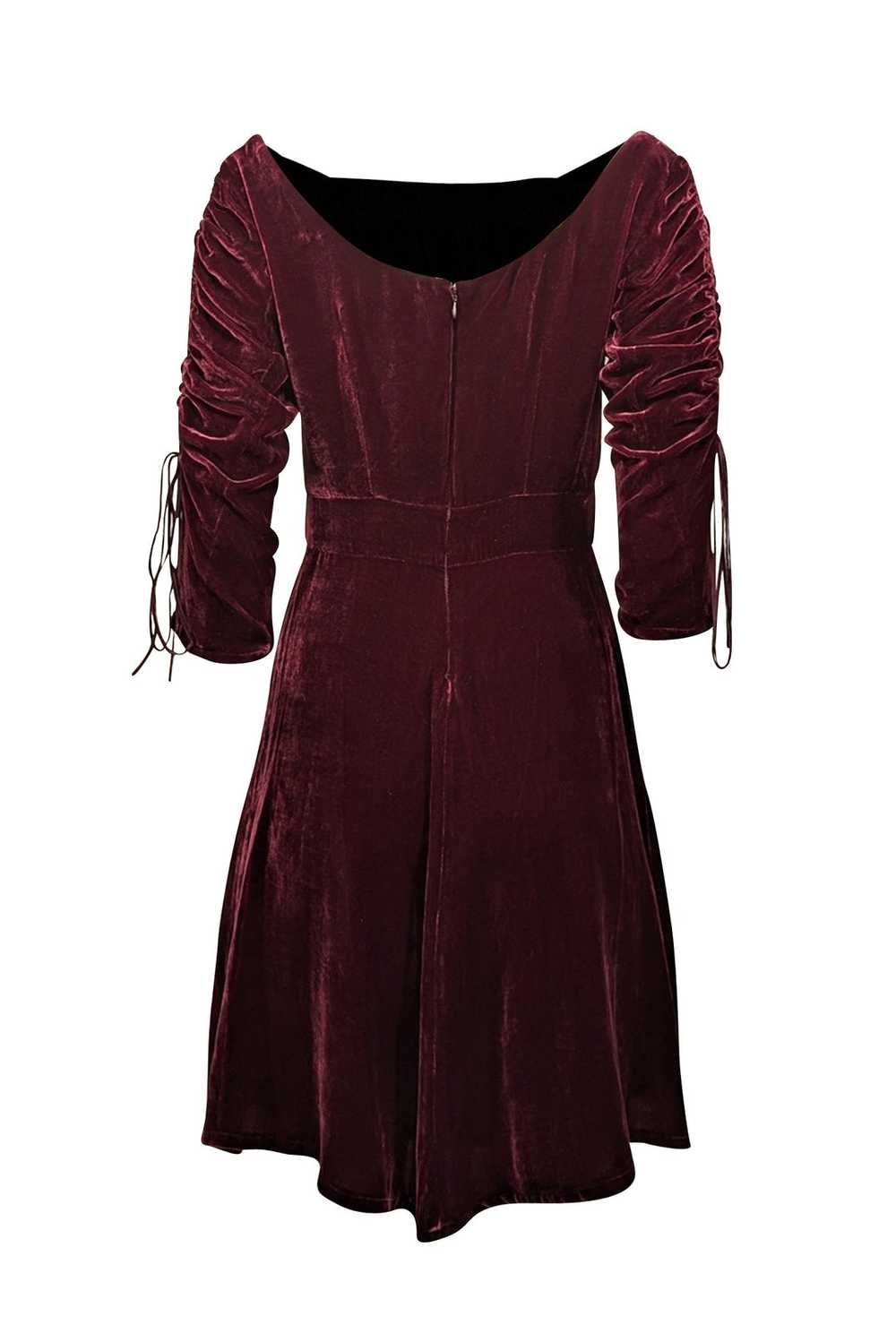 The Kooples - Maroon Velvet Drawstring Sleeve Dre… - image 3