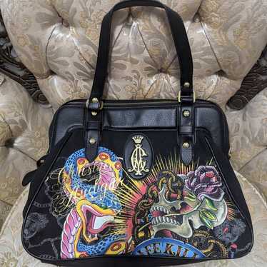 Christian Audigier Painted Shoulder Bag Satchel - image 1