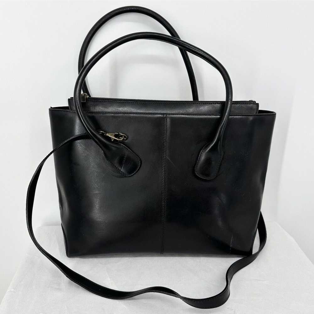 Vintage Jaeger Shoulder Black Leather Satchel Cro… - image 1