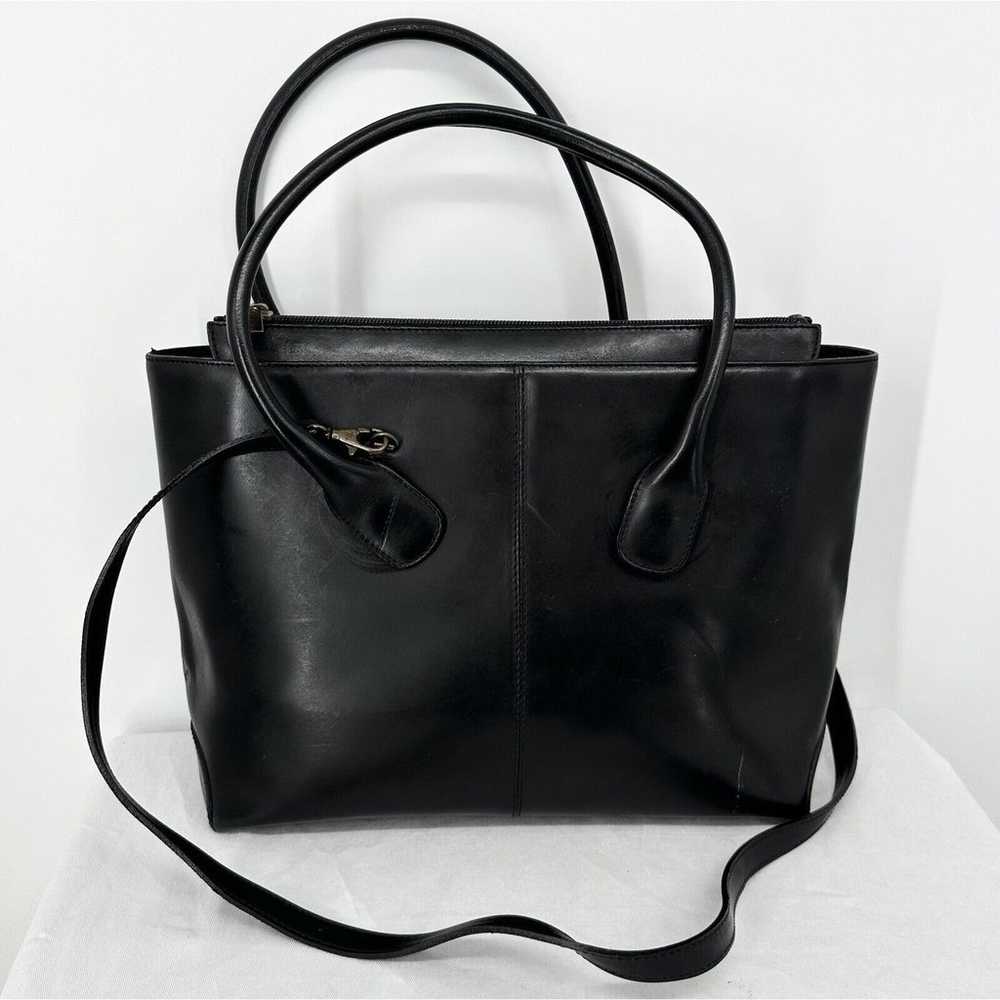 Vintage Jaeger Shoulder Black Leather Satchel Cro… - image 2