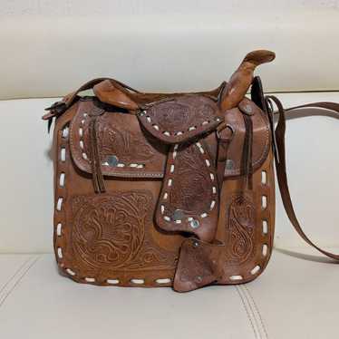 Vintage Tooled Leather Horse Saddle Tack Purse Sh… - image 1