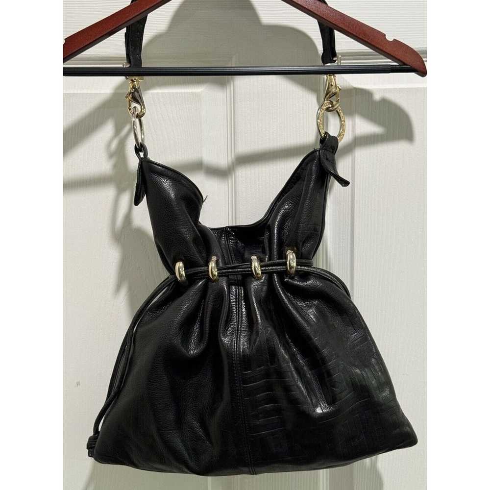 Drawstring Black Stamped Leather Drawstring Satch… - image 4