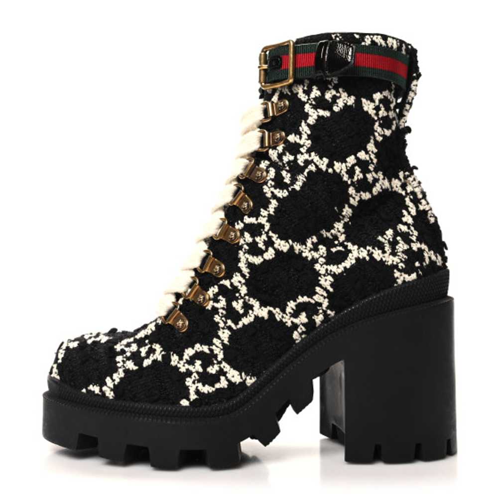 GUCCI Tweed GG Monogram Lace Up Combat Ankle Boot… - image 1