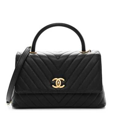 CHANEL Caviar Chevron Quilted Small Coco Handle Fl