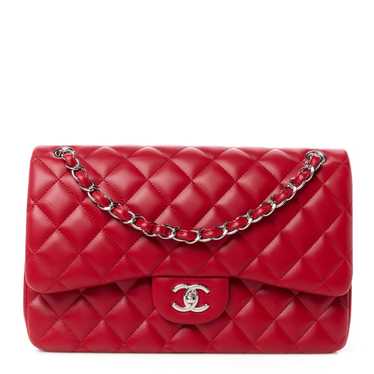 CHANEL Lambskin Quilted Jumbo Double Flap Red