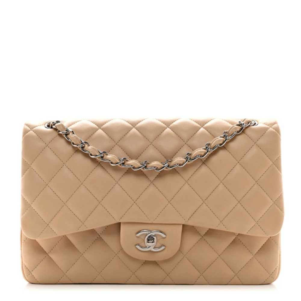 CHANEL Lambskin Quilted Jumbo Double Flap Beige - image 1