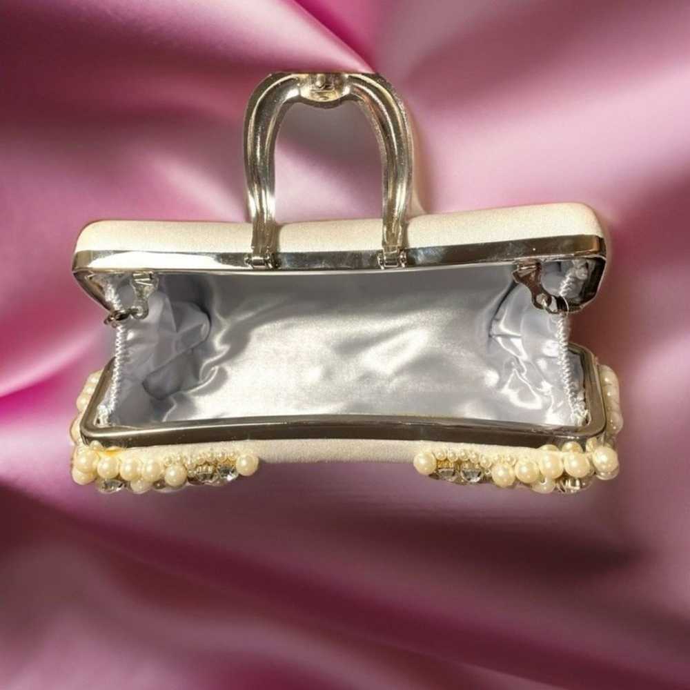 Pearl and rhinestone clutch snap closure satin li… - image 2