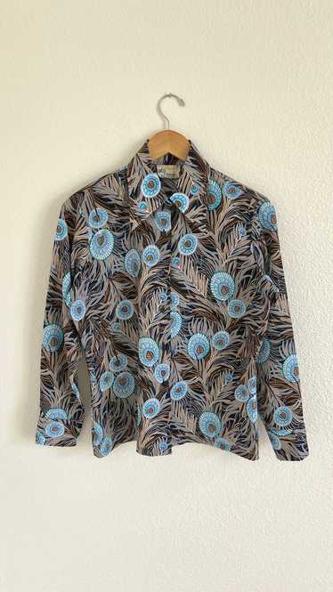 Random Vintage 70s Feather Print Shirt (S) | Used,