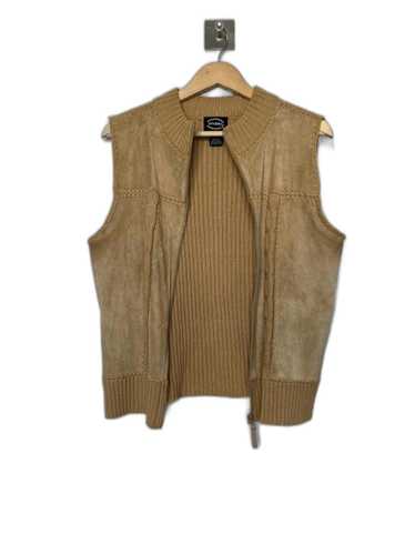 Designer Vintage Tan Leather Suede Knitted Sweater